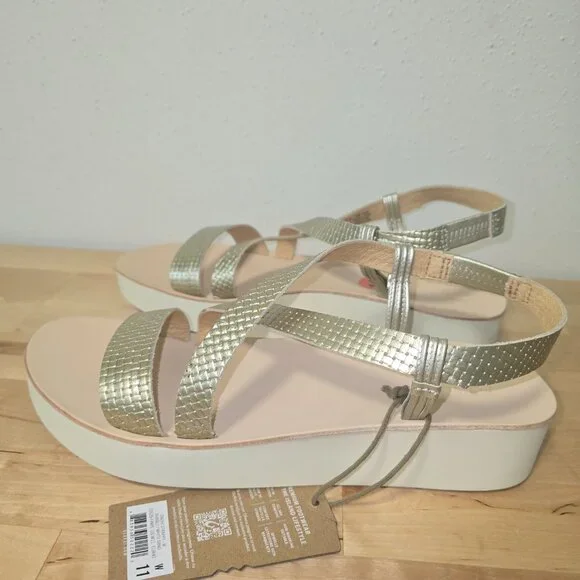 NWT Olukai Onohi Strappy Platform Woven Leather Sandal Women Size 11 Color Gold - Picture 9 of 13